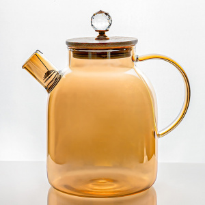 Стеклянный чайник с бамбуковой крышкой матовое стекло 1600 мл