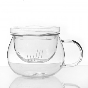 Стеклянная чашка с ручкой и стеклянной крышкой 270 мл