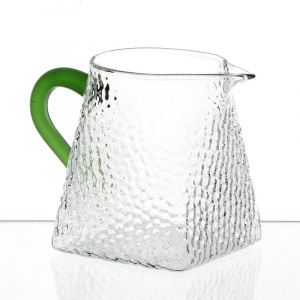 Стеклянная чашка "чахай" с зеленой ручкой 300 мл